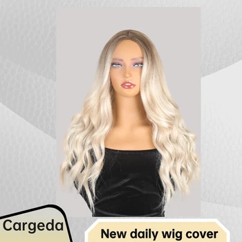 Синтетична перука за жени Ежедневно дълга вълнообразна коса Златна градиентна перука с бретон комплект Модерна перука с висока температура копринена глава залив