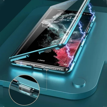 Магнитен 360 метален калъф с пълна защита за Samsung S22 Ultra Plus предно закалено стъкло + защитно покритие на обектива от задна кожа 1