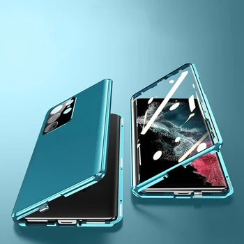 Магнитен 360 метален калъф с пълна защита за Samsung S22 Ultra Plus предно закалено стъкло + защитно покритие на обектива от задна кожа 3