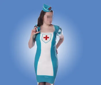латекс медицинска сестра униформа комплекти гумена рокля с капачка цип на гърба латекс рокля