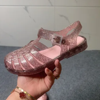 Жените каучук сандал лято прозрачни желе обувки празник кръст вързани обувки gy02