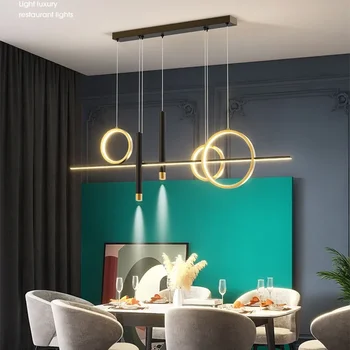Ресторант светлини Скандинавски полилеи Леки луксозни минималистични маси за трапезария Бар брояч Дизайнери Минималистично лентово осветление 0