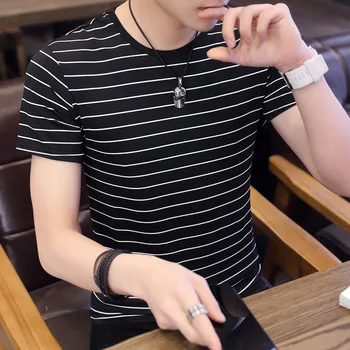 Лято нова мъжка тениска с къс ръкав обло деколте корейска версия тънка кройка ежедневна базова риза млади студенти плътни дрехи 3