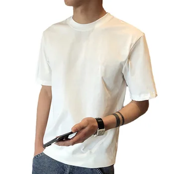 Лято нова мъжка тениска с къс ръкав обло деколте корейска версия тънка кройка ежедневна базова риза млади студенти плътни дрехи 4