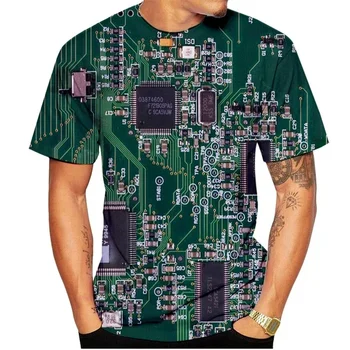 Нова модна платка 3D печат тениска електронен чип тениска мъже дами лято случайни къс ръкав отгоре 0