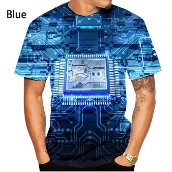 Нова модна платка 3D печат тениска електронен чип тениска мъже дами лято случайни къс ръкав отгоре 2