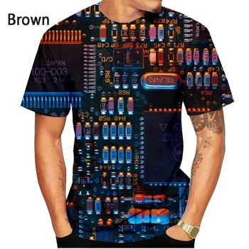 Нова модна платка 3D печат тениска електронен чип тениска мъже дами лято случайни къс ръкав отгоре 3