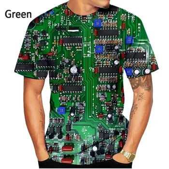 Нова модна платка 3D печат тениска електронен чип тениска мъже дами лято случайни къс ръкав отгоре 4