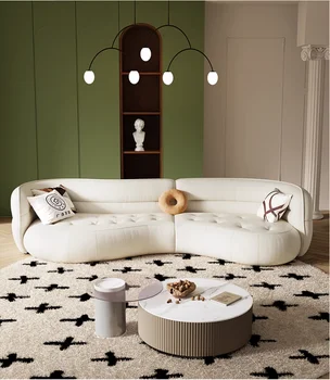 Кожен диван хол модерен творчески извит голям седалка дълбока принцеса ъглова форма диван