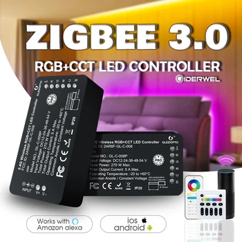 Smart Zigbee 3.0 контролер плюс RGB + CW + WW LED Light Strip Dimmer Gateway Дистанционно гласово управление Работа с Echo Plus SmartThings