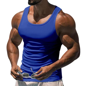 Casual Мъжки без ръкави плътен цвят O врата жилетка TopsTank Tees тениска Спортна фитнес Мускулна фитнес Основни резервоари за облекло