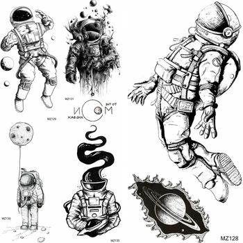 DIY астронавт временни татуировки фалшиви черни галактически планети Tatoo за жени мъже боди арт Tatoo водоустойчива декорация Tatoos Decal