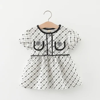 Melario Лятна рокля за бебета момичета Детска принцеса Рокля с къс ръкав Бебешко облекло Бебета Рокли с геометричен принт Ежедневни вестидос 0
