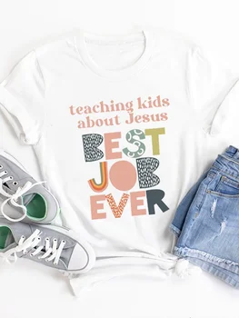Преподаване на децата за Исус Най-добра работа някога Sligan женска тениска 2024 Нова гореща продажба Comfort Voguish Casual Великденска женска риза