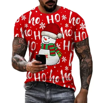 2023 Нова Коледа Дядо Коледа 3D печат тениски мъже смешно снежен човек лято O-образно деколте къс ръкав тениски Коледен подарък за деца