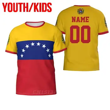Младежки деца Номер на име по избор Венецуела Знаме на страната 3D тениски Дрехи Тениска Момче Момиче Тийс Върхове Подарък за рожден ден САЩ Размер