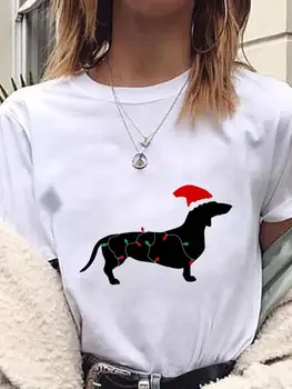 Нова година женски дрехи мода Коледа Tee T риза куче смешно тенденция 90s облекло жени Топ печатни графични тениски 0