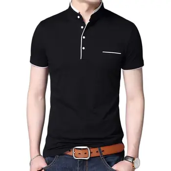 2023 Лятна тениска с къс ръкав Мъжка мода Ежедневни извънгабаритни стоящи врата тениска мъже корейски хлабав тениска мъжки топ M-5XL