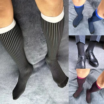 1 чифта Мода Мъжка оребрена рокля Чорапи Мода Ежедневни раирани дишащи горещи мъжки спортни бизнес чорапи Чист цвят 2023