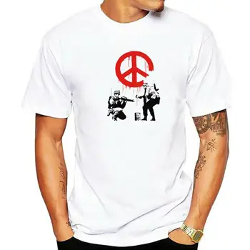 Banksy Style T-shirt Stop Wars Peace Logo Print Tee Unisex Short-sleev Streetwear Artist Summer Casual Camisetas Мъжко облекло 0
