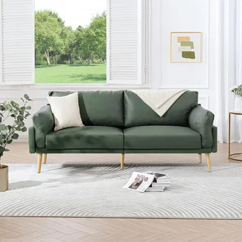 Fabric диван, зелен диван, средата на века модерен диван, 72 инча зелен диван за малки пространства, спалня диван, апартамент диван, зелен