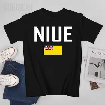 Унисекс мъжка тениска Niue Flag And Font Tees T-shirt O-neck T Shirts Women Boys 100% Cotton Clothing More Color