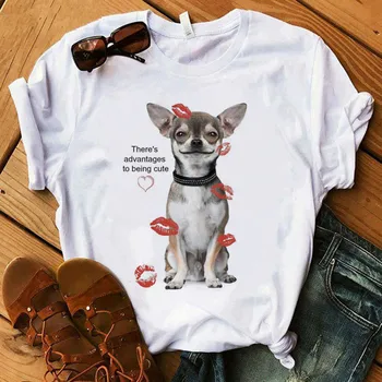 Графични предимства да бъдеш сладък T риза жени чихуахуа любовник печат TShirt смешно куче дизайн прекрасно момиче тениска тениска тениска femme