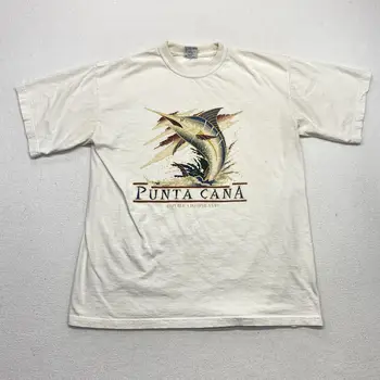 Реколта Пунта Кана T риза мъжки голям бял република Доминикана дълги ръкави