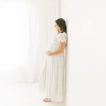 Бяла дантела Boho майчинство дълги рокли за фотосесия бебе душ дълги рокли бременност фотография рокля