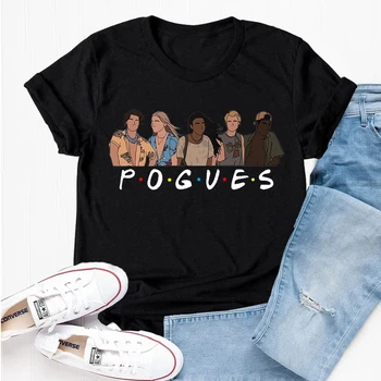 Pogues Приятели Дамска тениска OBX Pogues Life Outer Banks T Shirt Дамско облекло Памучен къс ръкав Летни върхове Извънгабаритни Tee
