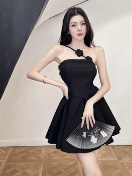 Твърди рокли жени нов китайски стил A-line лято без презрамки Hotsweet естетически ретро дами мини парти Normcore изящни секси 2