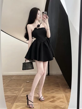 Твърди рокли жени нов китайски стил A-line лято без презрамки Hotsweet естетически ретро дами мини парти Normcore изящни секси 4