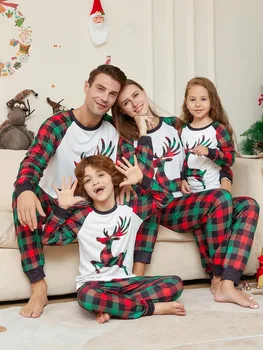 Коледна пижама Семейни съвпадащи тоалети Комплекти за възрастни и деца Комплекти панталони + елен печат върхове Коледа спално облекло бебе момче момичета Rompe