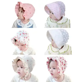 Дантелена шапка за бебешки & Елегантна слънцезащитна шапка за новородени Стилна дантелена шапка за деца за есен пролет