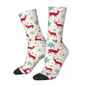 Реколта Коледа елени и снежинки чорапи Merch за зимна почивка Коледа елен гъвкави чорапи удобни прекрасни подаръци