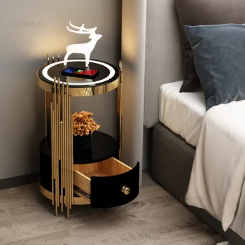 Европейска LED светлина нощни шкафчета Минималистични модерни мебели за спалня Безжично зареждане нощни шкафчета Домакинско интелигентно нощно шкафче