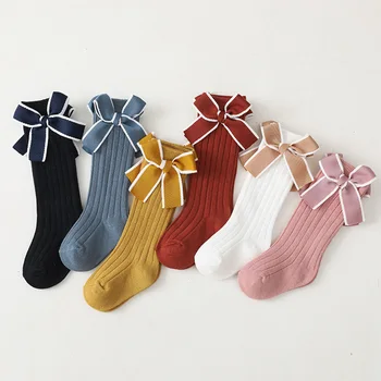 New Baby Girls Stripe Bows Socks Knee High Soft Cotton Kids Long Socks Children Floor Socks Princess Style For 0-5 Years