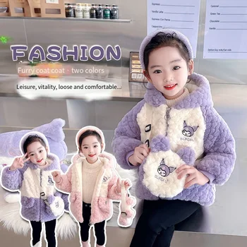 Аниме Sanrios Kuromi момиче мода плюшени якета деца памук подплатени корейски стил зимни върхове палто удебелени топли детски дрехи