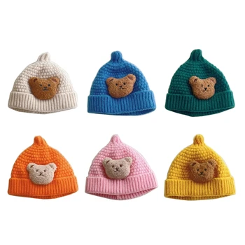 Baby Cartoon Bear Beanie Hat Cosy плетена шапка за малки деца Есен Зима Топъл капак Стилен аксесоар за шапки