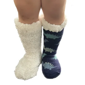 Зимни топли чорапи деца еднорог маймуна плюшени без хлъзгане сцепление меки женски етаж пухкави размити чехли чорап смешно трикотажни подаръци