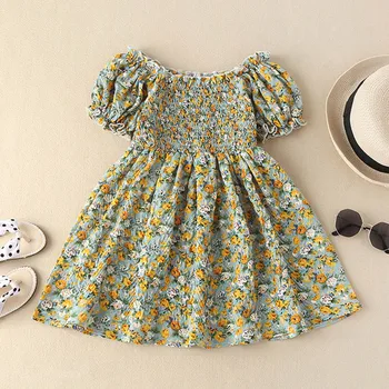 Бебе момичета летни дрехи флорални рокля малко дете бебе облекло сладко цвете бутер къс ръкав 1-5Y рожден ден парти принцеса рокли