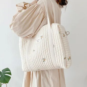 Многофункционална чанта за мама със затваряне с цип и бродерия Идеален за бебешки колички и пелени за смяна