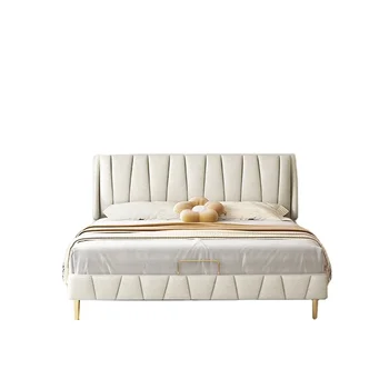 Модерни меки рамки за легло Комплект мебели за стая Луксозен уникален плат Летви King Queen размер Дърво легло с рамка