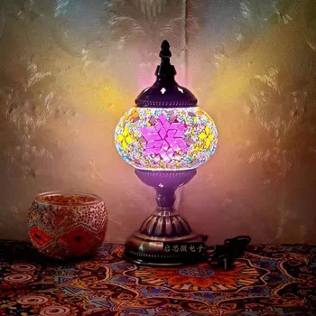 DIY USB акумулаторна турска мозаечна настолна лампа Ръчно изработена къмпинг светлина подарък за деца Lamparas спалня декорация нощна светлина 5