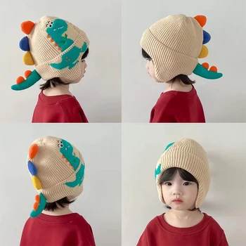 Сладка динозавърска зимна шапка за момичета Детски шапки Детска плетеница шапки Топли шапки за уши