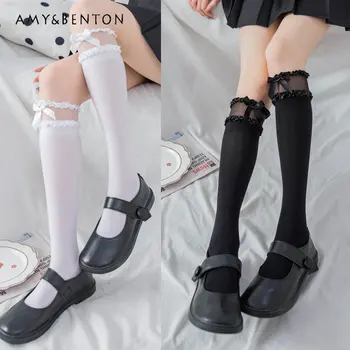 Плътен цвят Лолита чорапи дами есен лято нов стил японски памучен чорап за жени дизайнерски чорапи средата на прасеца чорап
