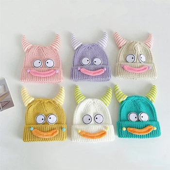 Funny Cartoon Knitted Beanie Hat Warm & Stylish Cap Soft & Durable Hat Fashionable Unisex Knit Hat Удобен за деца