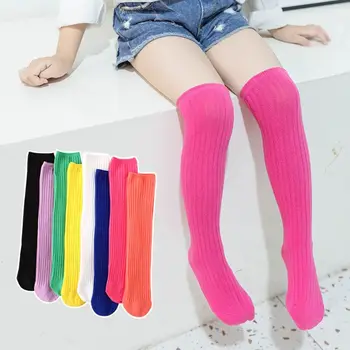 Детски чорапи с високо коляно Детски бебешки захарен памук цвят чорапи дълги 44 см крака нагреватели сладък чорапи за момиче 3-12Y деца кърпа