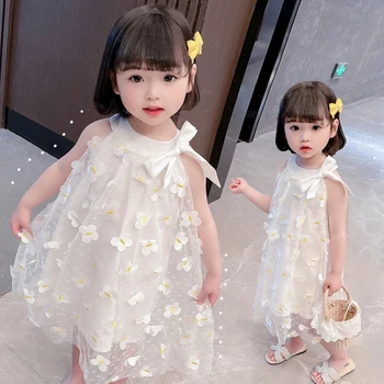 3D пеперуда малки цветни рокли за момиче 2024 мода корейски дантела момичета рокля рожден ден принцеса рокля бебе детски дрехи
