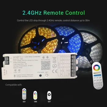 WiFi 5 в 1 LED контролер Tuya Alexa Google Home Гласов контрол RGB RGBW CCT Led Strip Dimmer Blue tooth APP RF дистанционно 12V 24V